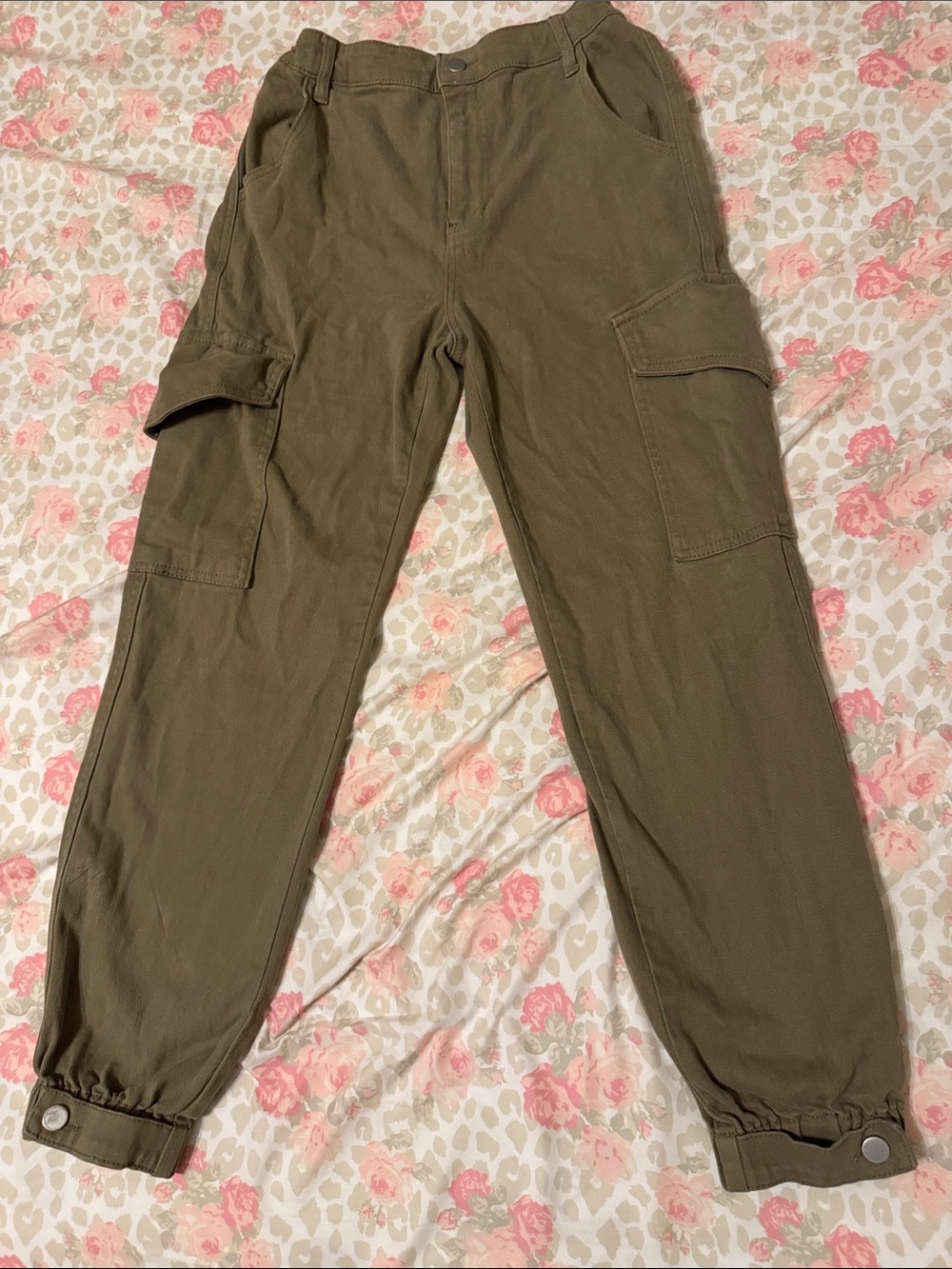 Forever 21 Olive Cargo Pants with Snap Hem